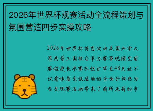 2026年世界杯观赛活动全流程策划与氛围营造四步实操攻略 2026年世界杯观赛活动全流程策划与氛围营造四步实操攻略